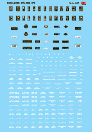 Microscale 48-37 O 1950-70 White Diesel Data Waterslide Decal Sheet