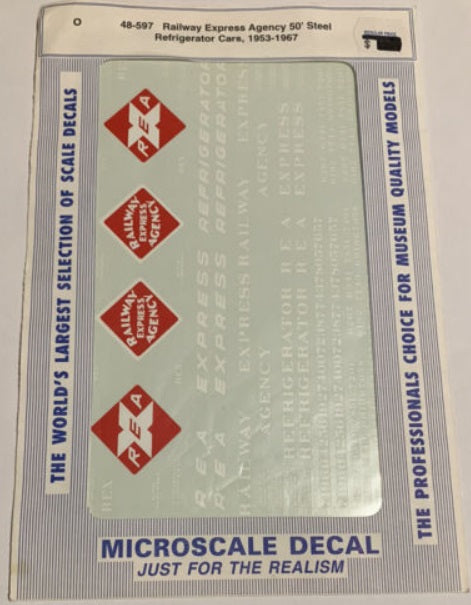 Microscale 48-597 O 1953-67 REA 50'' Steel Express Reefers Waterslide Decals