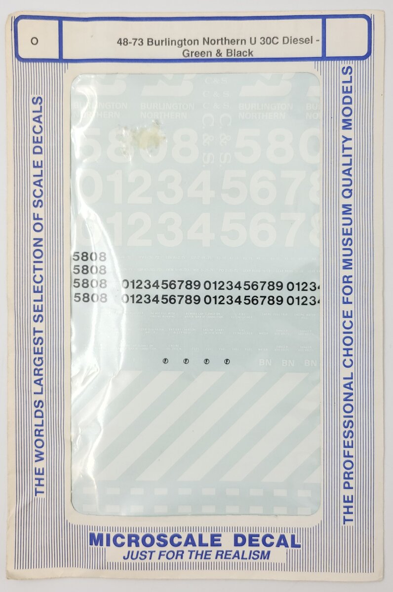 Microscale 48-73 O 1970-1989 Burlington Northern U30C Diesels Decal Sheet