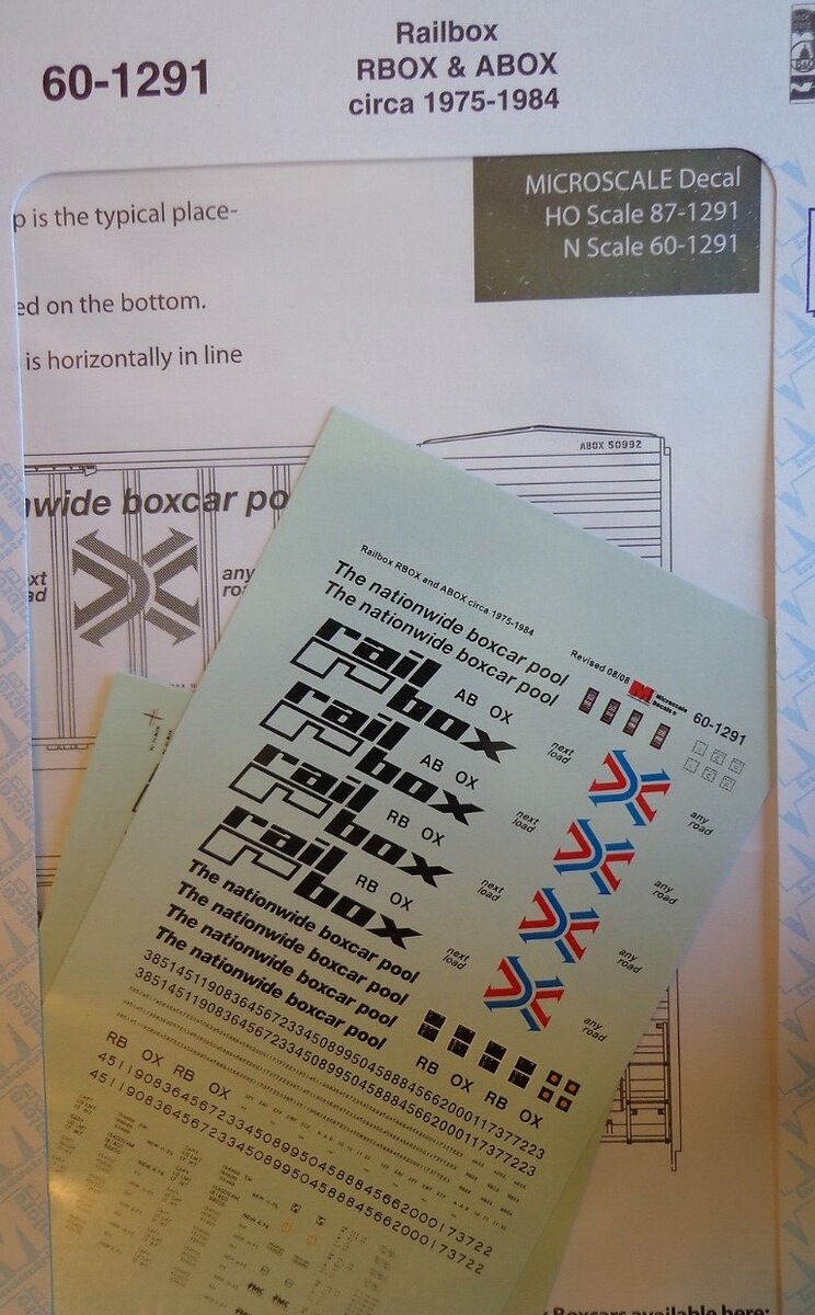 Microscale 60-1291 N 1975-1984 Railbox RBOX & ABOX Waterslide Decal Sheet