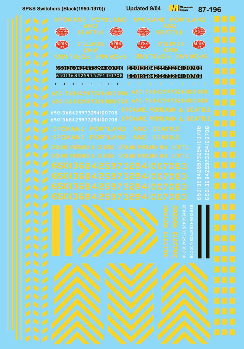 Microscale 60-196 N Black 1950-1970 SP&S Diesel Switchers Waterslide Decal Sheet