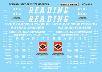 Microscale 60-4138 N 1944-1976 Reading 2-Bay Open-Top Hoppers Decal Sheet