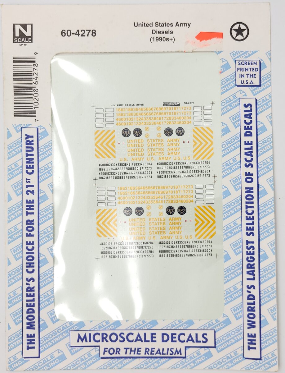 Microscale 60-4278 N US Army Railroad Equipment Diesel Waterslide Decal Sheet