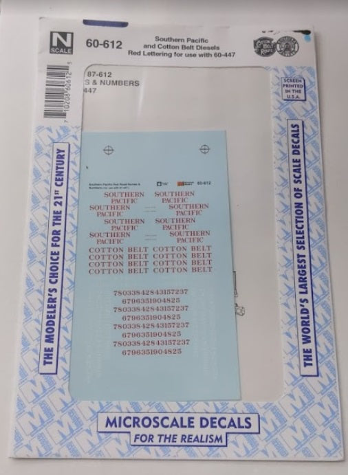 Microscale 60-612 N SP & Cotton Belt Diesels Red Lettering Decal Sheet