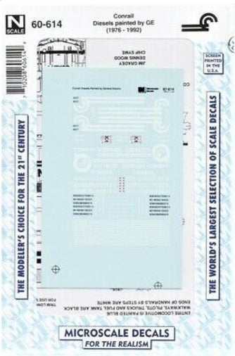 Microscale 60-614 N 1970-91 Conrail GE Diesels GE Factory Paint Decal Sheet