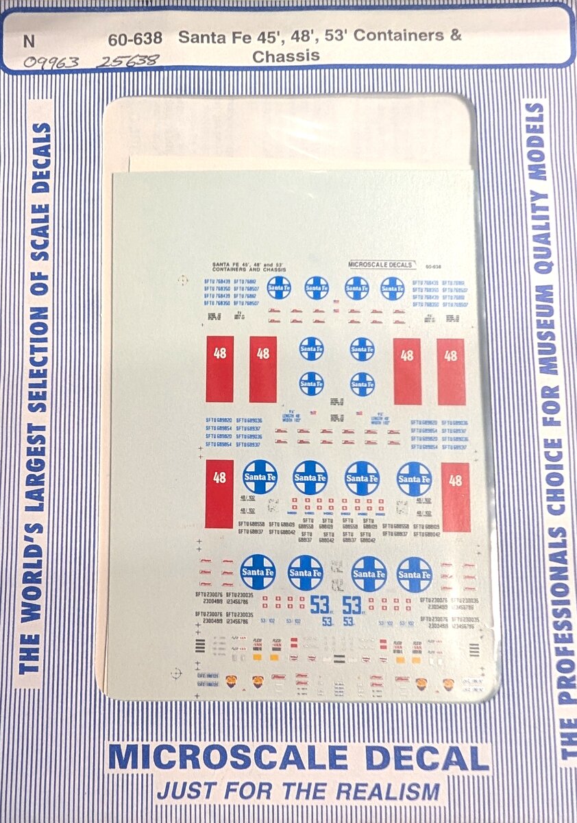 Microscale 60-638 N ATSF 45, 48, 53' Container & Chassis Waterslide Decal Sheet