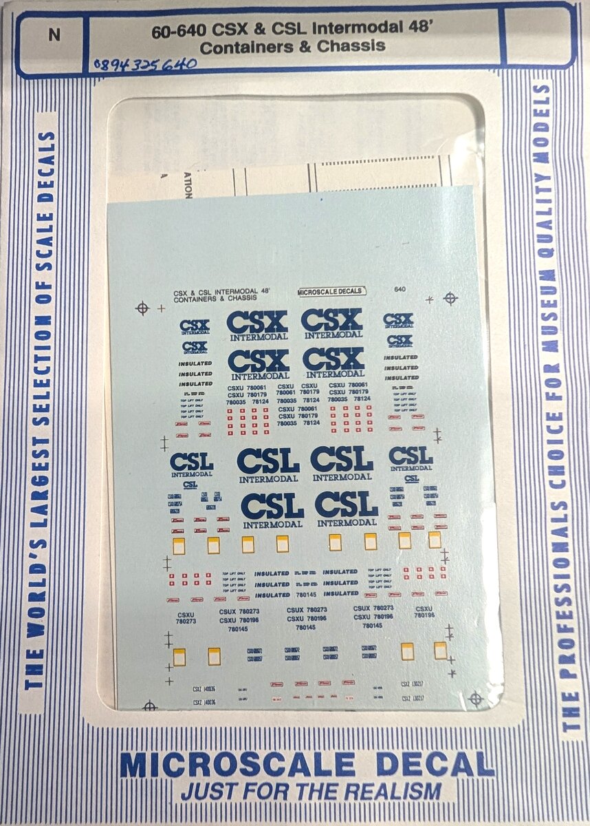 Microscale 60-640 N CSX/CSL Intermodal 48 & 53' Containers & Chassis Decal Sheet
