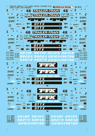 Microscale 60-670 N TTX Freight Double Stack/Husky Stack Car Decal Sheet