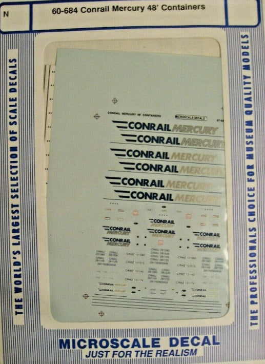 Microscale 60-684 N Conrail Mercury 48' Containers Waterslide Decal Sheet