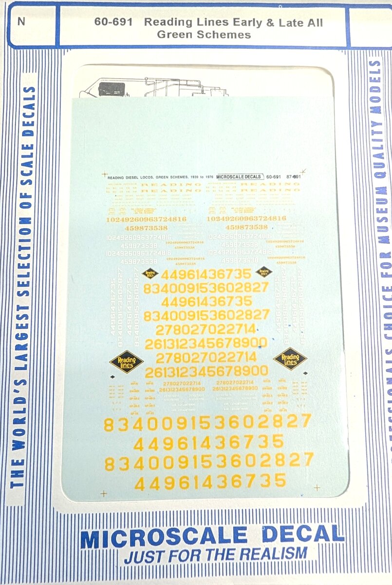 Microscale 60-691 N 1947 Reading RS-3 GP9 GP40-2 Diesels Decal Sheet
