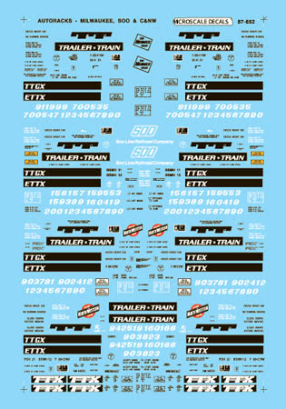 Microscale 60-692 N 1980+ CNW/MILW/SOO 89' Enclosed Auto Rack Decal Sheet