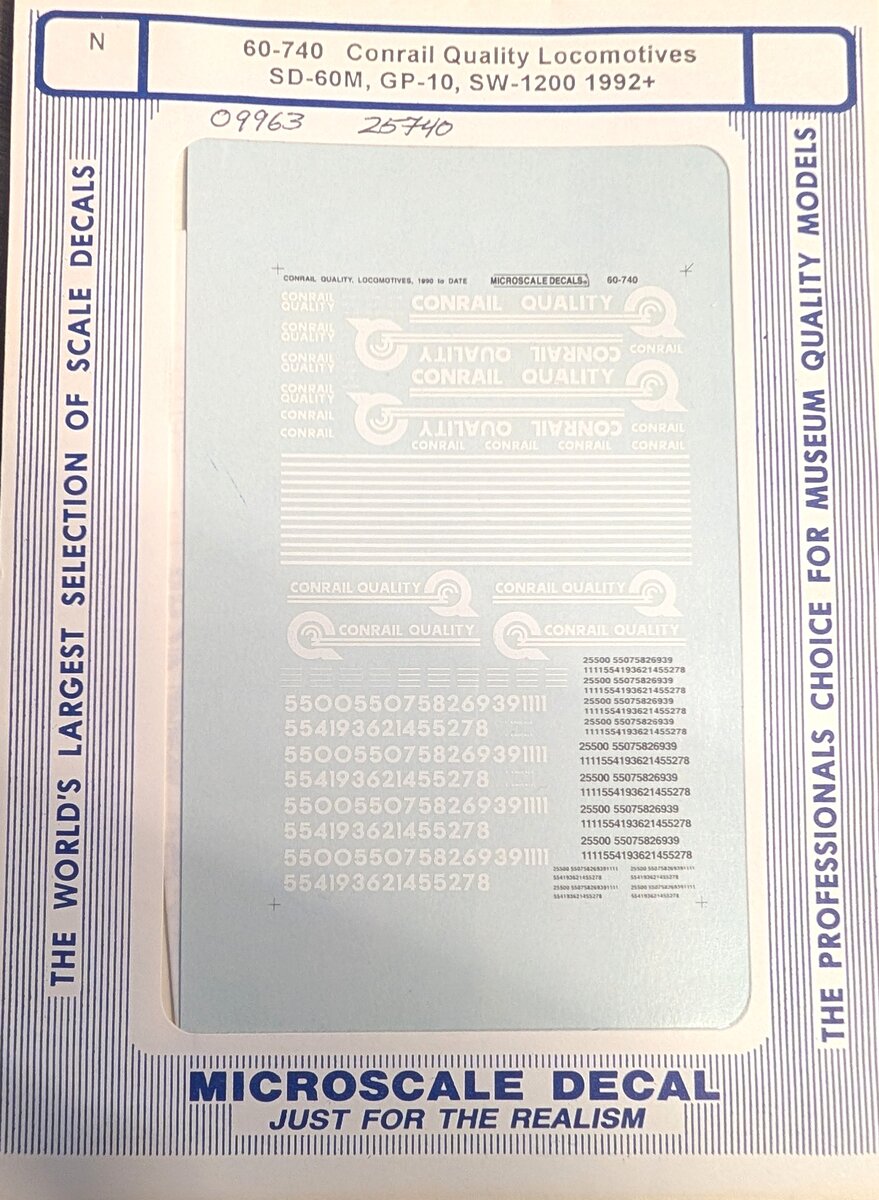 Microscale 60-740 N Conrail Quality Diesel Locomotive Waterslide Decal Sheet