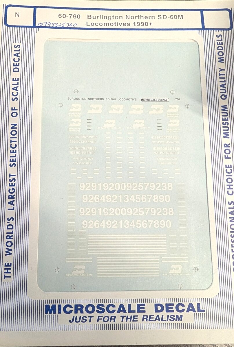 Microscale 60-760 N 1990+ Burlington Northern SD-60M Diesel Loco Decal Sheet