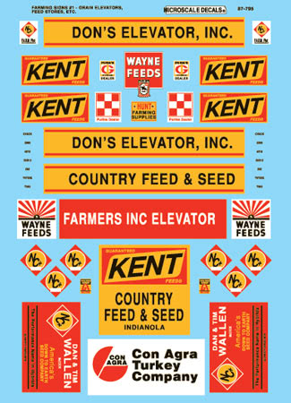 Microscale 60-795 N 1960+ Farming Community Bldgs, Grain Silos Signs Decal Sheet