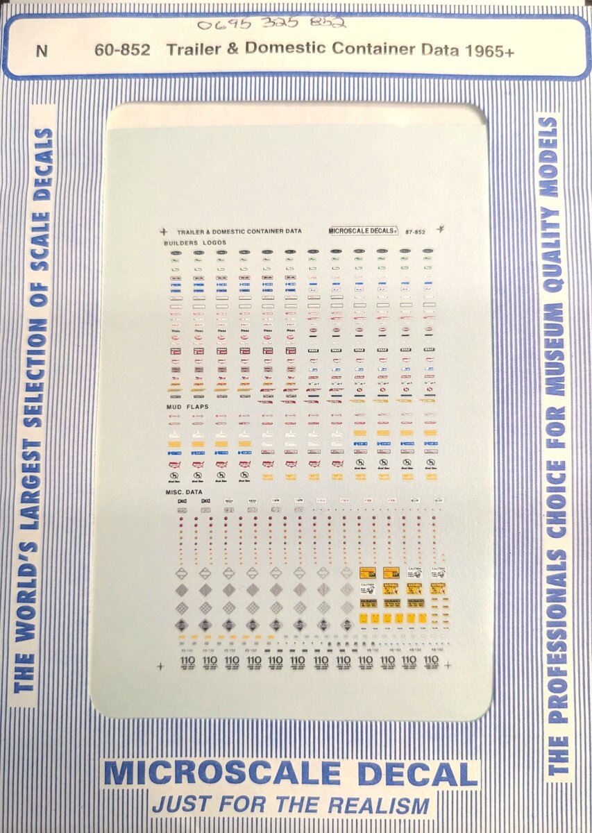 Microscale 60-852 N 1965+ Trailer & Containers Data Waterslide Decal Sheet