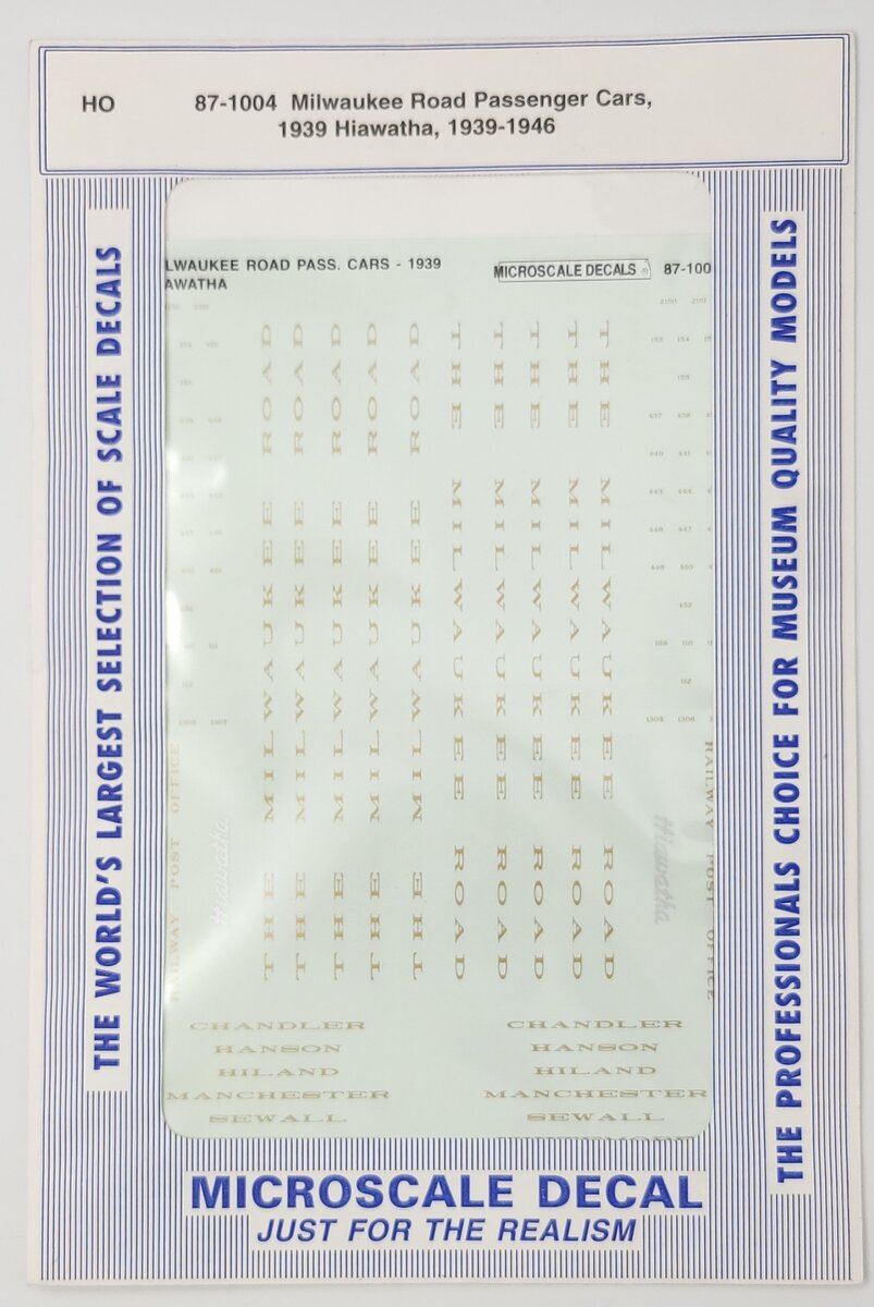 Microscale 87-1004 HO Milwaukee Road Hiawatha Passenger Cars Decal Sheet