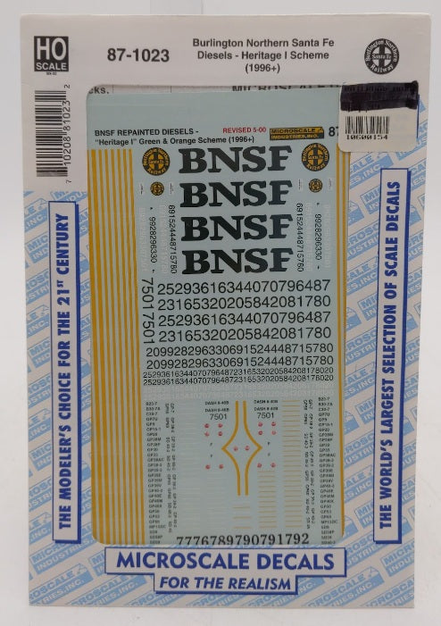 Microscale 87-1023 HO BNSF Heritage I Scheme Diesels 1996+ Waterslide Decal