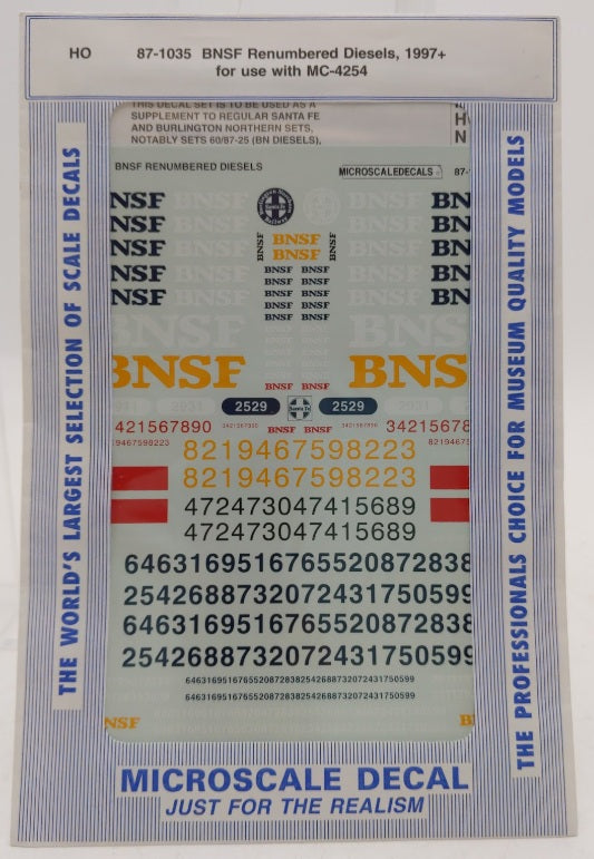 Microscale 87-1035 HO BNSF Renumbered Diesel 1997+ Waterslide Decal Sheet