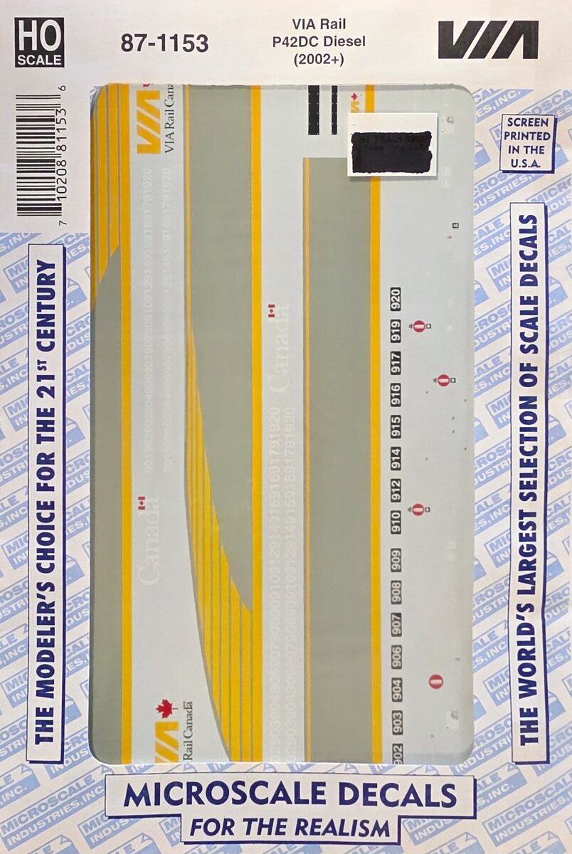 Microscale 87-1153 HO 2001+ VIA Rail P42DC Diesel (2002+) Decal Sheet