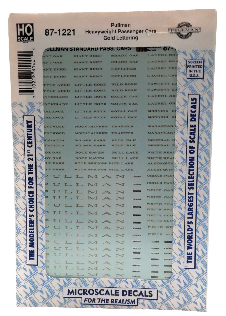 Microscale 87-1221 HO Pullman Heavyweight Pass Cars Gold Lettering Decal Sheet
