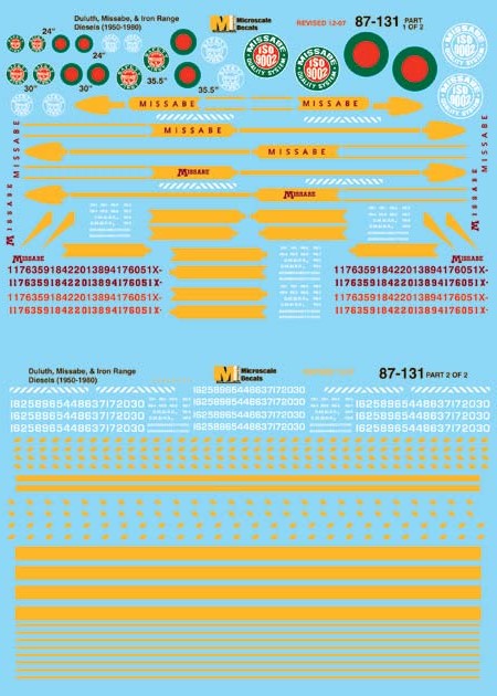 Microscale 87-131 HO Duluth Missabe & Iron Diesels Hoods Waterslide Decal Sheet