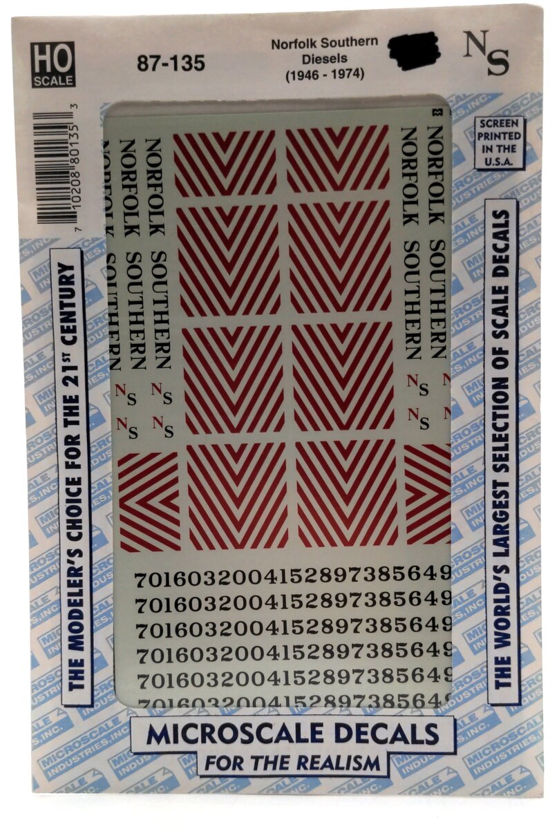 Microscale 87-135 HO 1950-70 Norfolk Southern Hood Unit Diesel Decal Sheet
