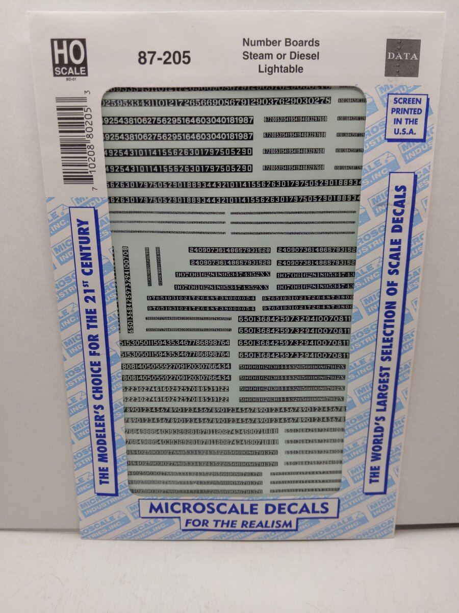 Microscale 87-205 HO Scale Number Boards Steam or Diesel Lightable Water Decal