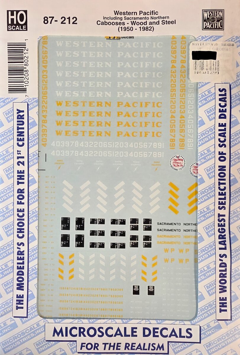 Microscale 87-212 HO Western Pacific Wood and Steel Cabooses Decal Sheet