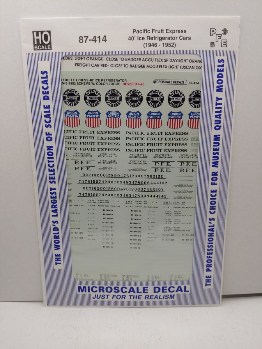 Microscale 87-414 HO Pacific Fruit Express 40' Ice Refrigerator Cars ('46-'52)