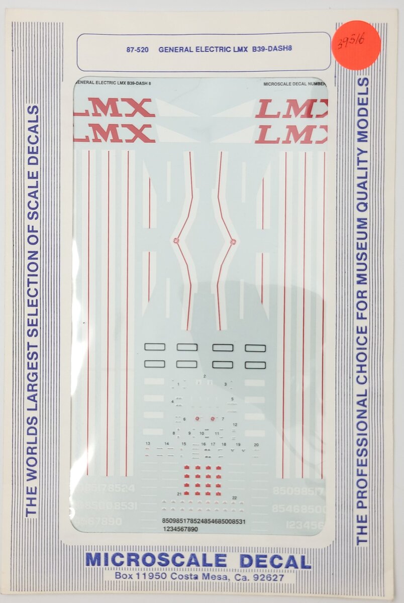 Microscale 87-520 HO General Electric LMX B39-Dash-8 Diesel Decal Sheet