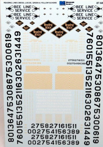 Microscale 87-686 HO Reading Diesel Stripes Waterslide Decal Sheet