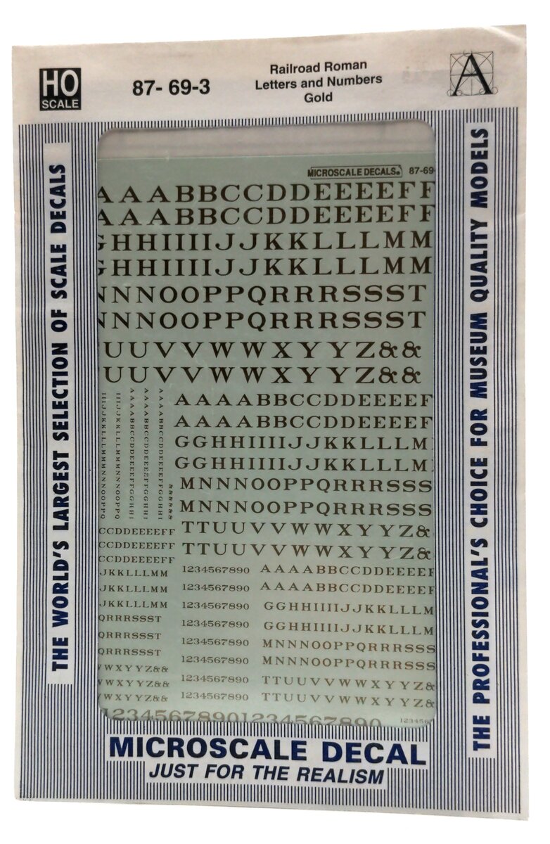 Microscale 87-69-3 HO Gold Roman Railroad Letters & Number Decal Sheet