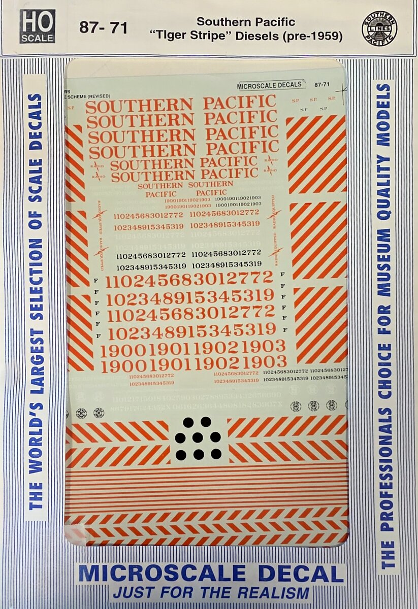 Microscale 87-71 HO SP Tiger Stripe Diesels (Pre-1959) Decal Sheet