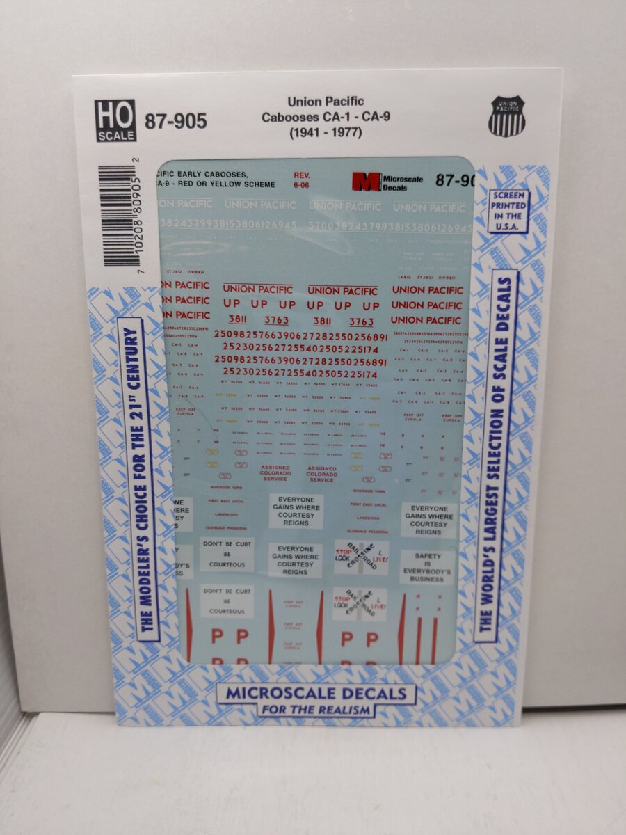 Microscale 87-905 HO 1941-1977 Union Pacific Cabooses CA-1 - CA-9 Decal Sheet