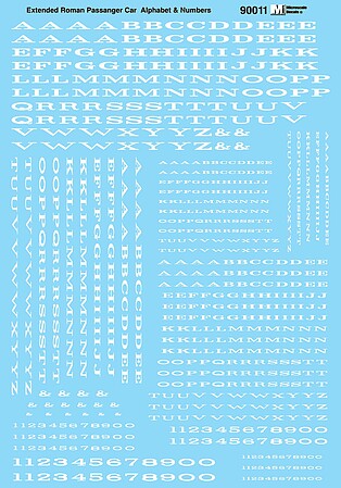 Microscale 90011 HO White Extended Roman Alphabets & Numbers Decal Sheet