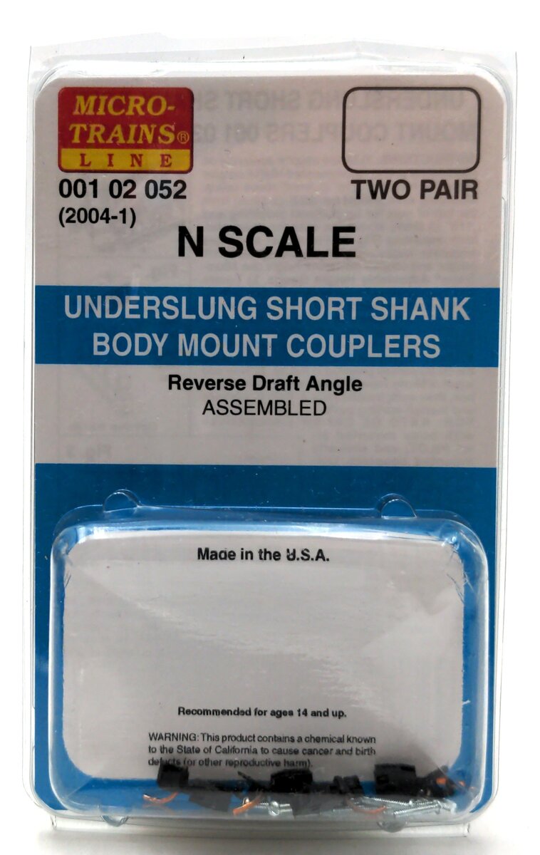 MicroTrains 2004-1 N Underslung Short Shank Body Mount Couplers (2 Pairs)