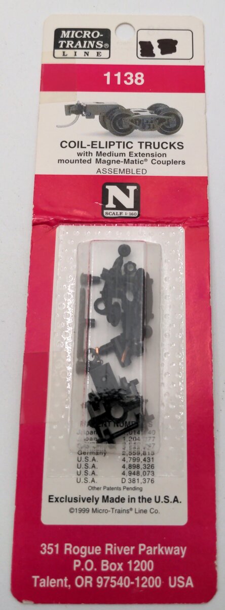 Micro-Trains 00302072 N Coil-Elliptic Trucks with Medium Extension Couplers