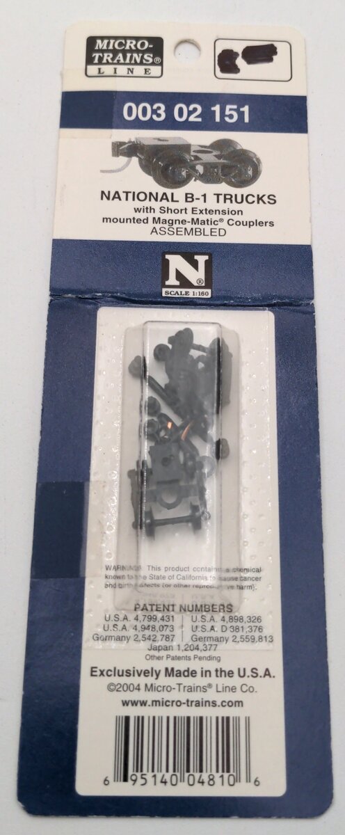 Micro-Trains 00302151 N Freight Trucks National B1 w/ Short Couplers (Pack of 2)