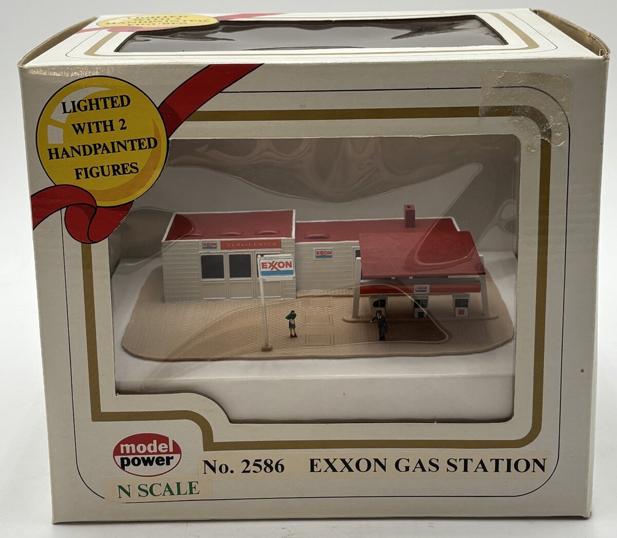 Model Power 2586 N Scale Exxon Gas Company Built Up Lighted W/2 Plastic Figures
