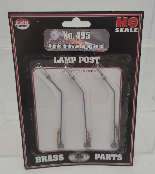 Model Power 495 HO Scale Single Highway Lamp Post Lighted Accessories(Pack of 3)