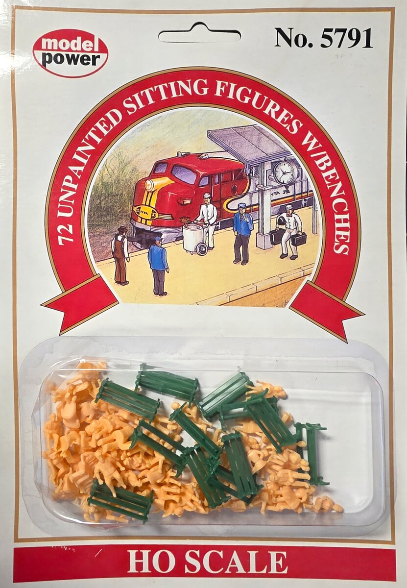 Model Power 5791 HO Unpainted Sitting Figures W/Benches (Set of 72)