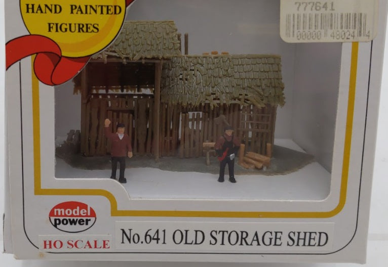 Model Power 641 HO Built Up Old Storage Shed With 2 Hand Painted Figures