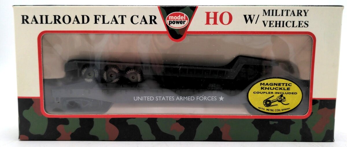 Model Power 98652 HO-Scale 51'Flat Car w/Low Boy Transporter Military Vehicles