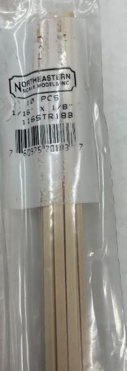 Northeastern Scale Lumber 70183 1/16" x 1/8" x 24" Stripwood (Pack of 10)