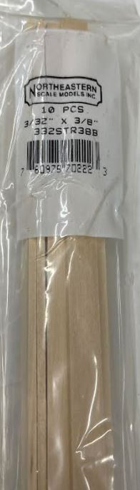 Northeastern Scale Lumber 70222 3/32" x 3/8" x 24" Stripwood (Pack of 10)