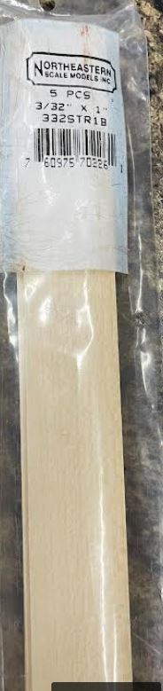 Northeastern Scale Lumber 70226 3/32" x 1" x 24" Basswood Strips - Stripwood (P
