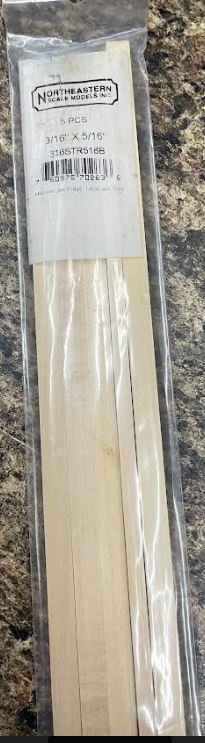 Northeastern Scale Lumber 70263 3/16" x 5/16" x 24" Basswood Strips - Stripwood