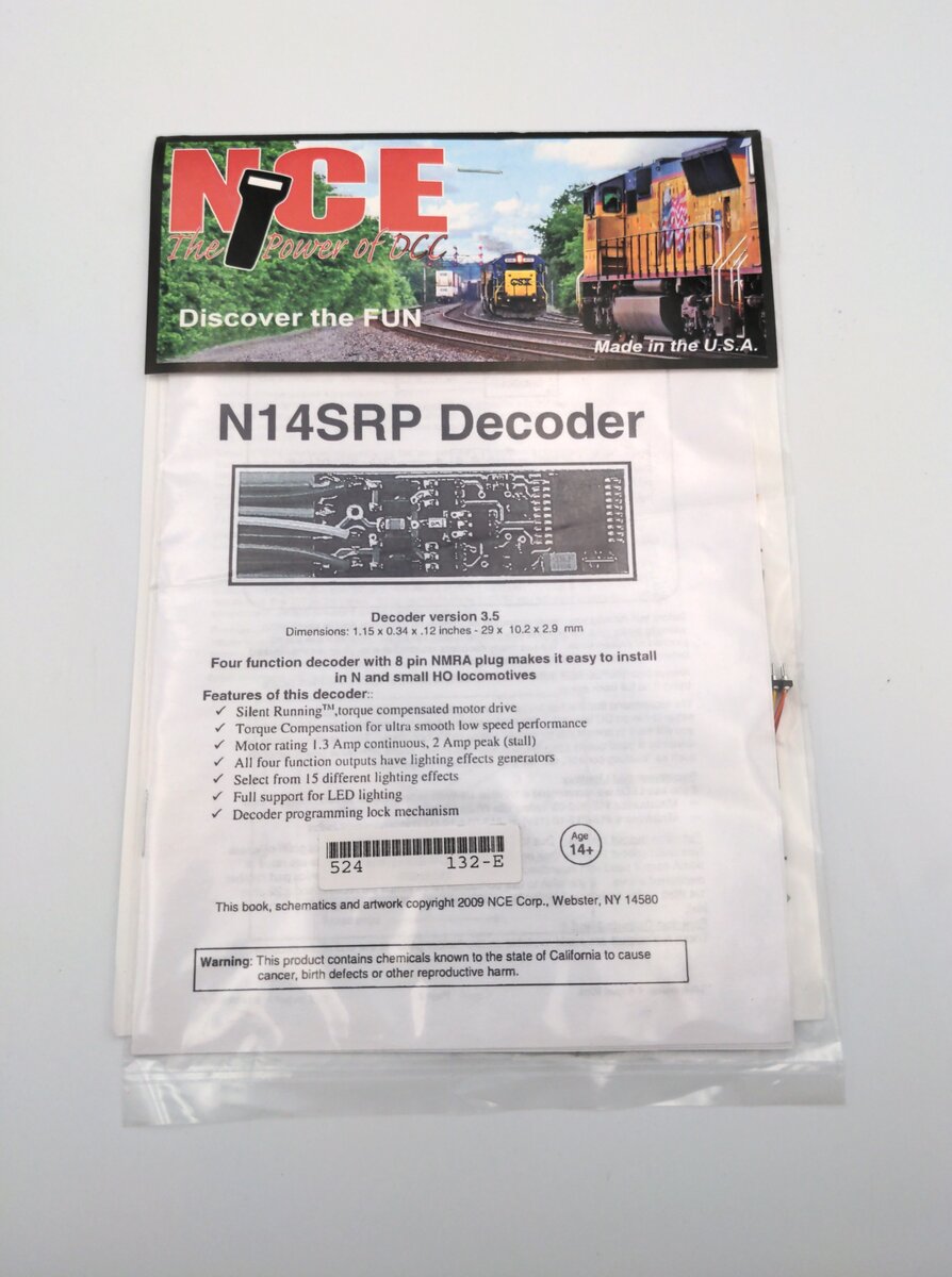NCE 0132 N14SRP Narrow Generic Decoder 1 Amp 4-Function 8-Pin Plug