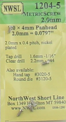 Northwest Short Line 1204-5 2.0 x 4mm x 0.4 Pan Head Nickel Plated Metric Screw