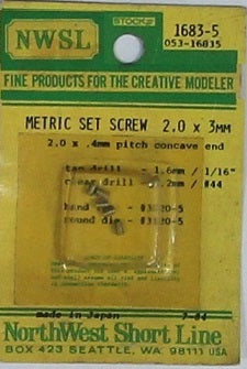 Northwest Short Line 1683-5 2 x 3 x 0.4mm Metric Set Screw (Pack of 6)